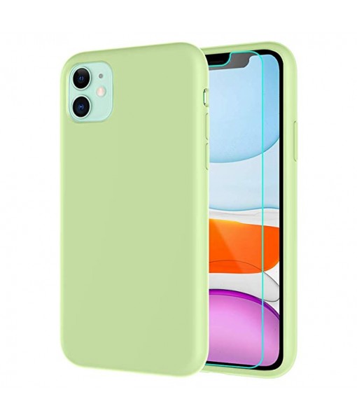 Husa iPhone 11 Pro, Silicon Catifelat cu Interior Microfibra, Verde Pastel